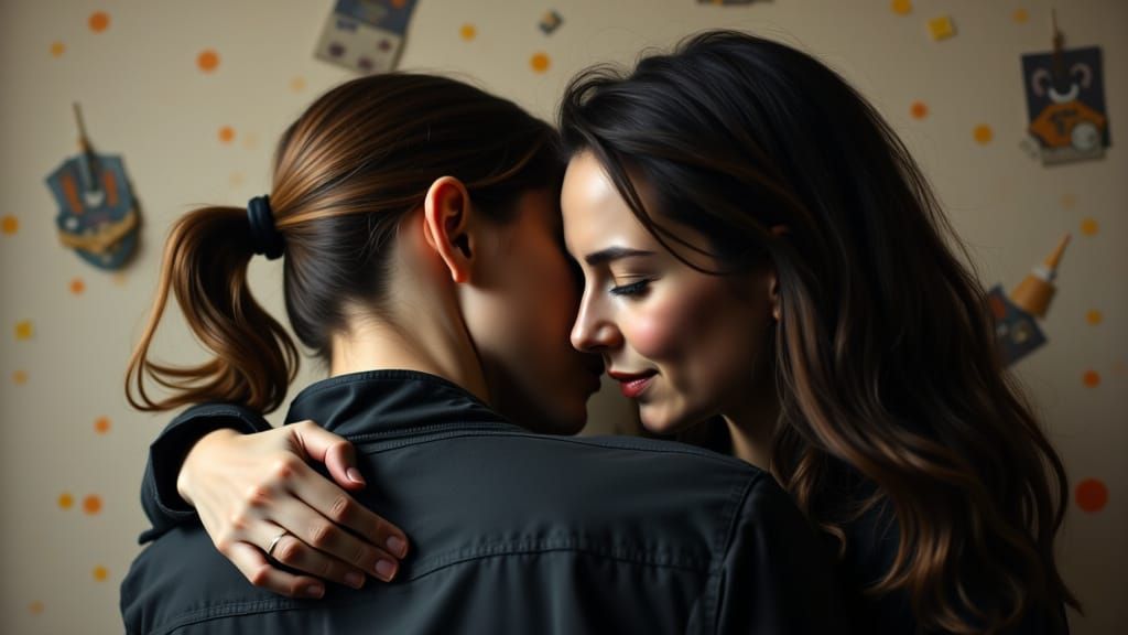 A Couple Embracing in Moody Contexture Style