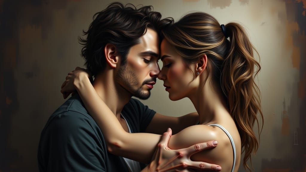 A Couple's Embrace in Moody Contexture