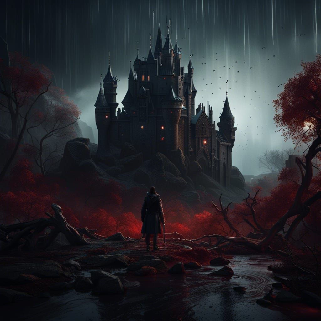 Black Knight in Blood Rain Fantasy Art