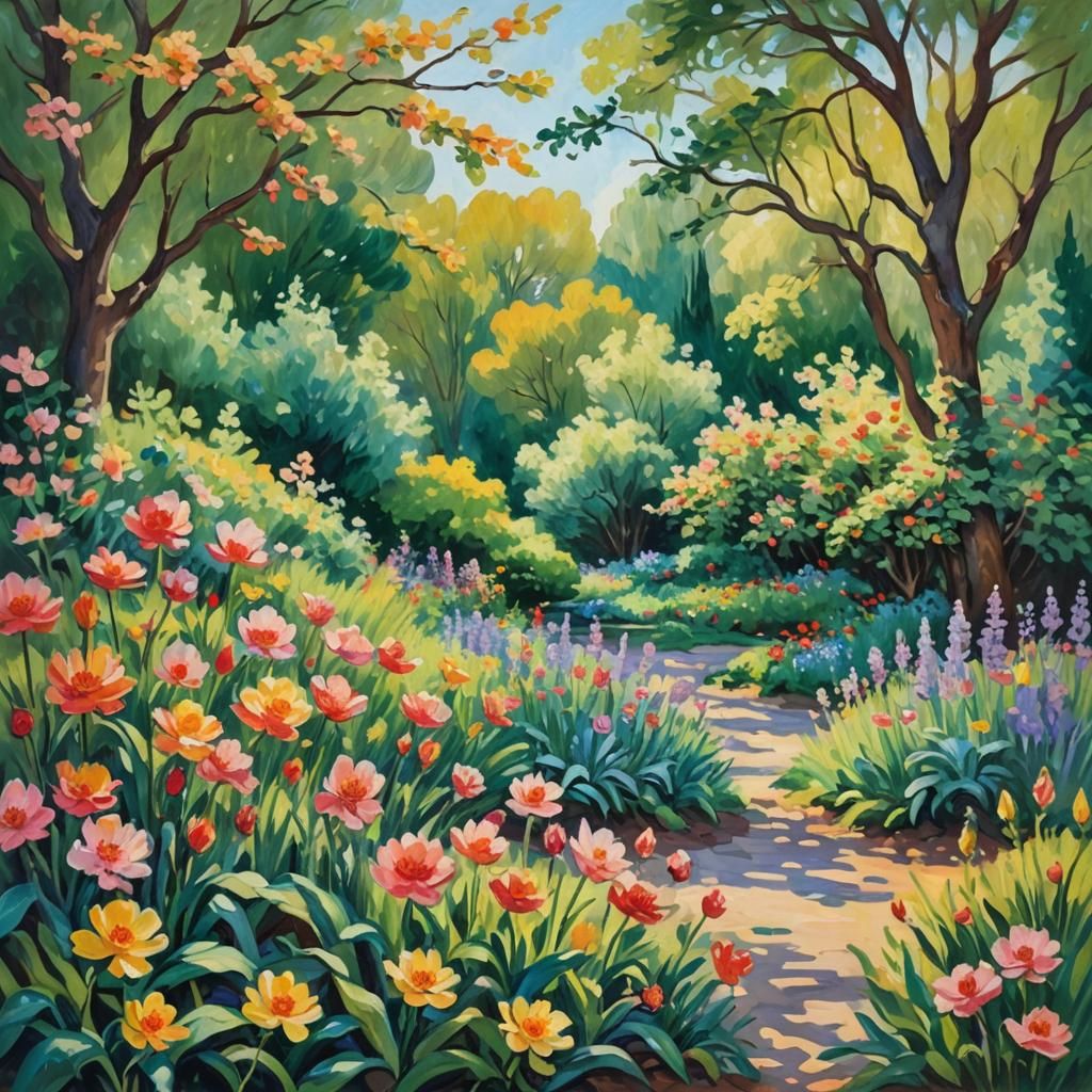 Impressionist Landscape of Blossoming Flower in Sunlight