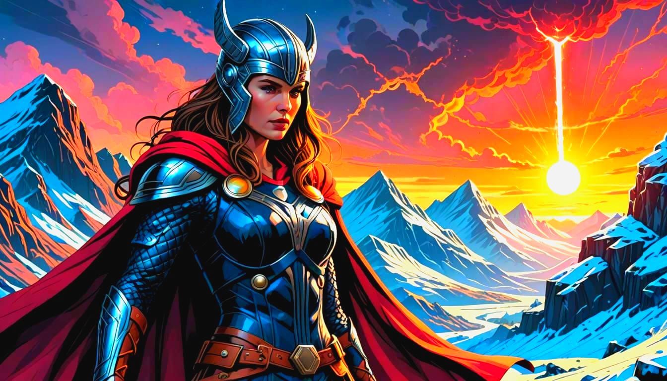 Thor Wields Mjolnir in Marvel Comic Book Style