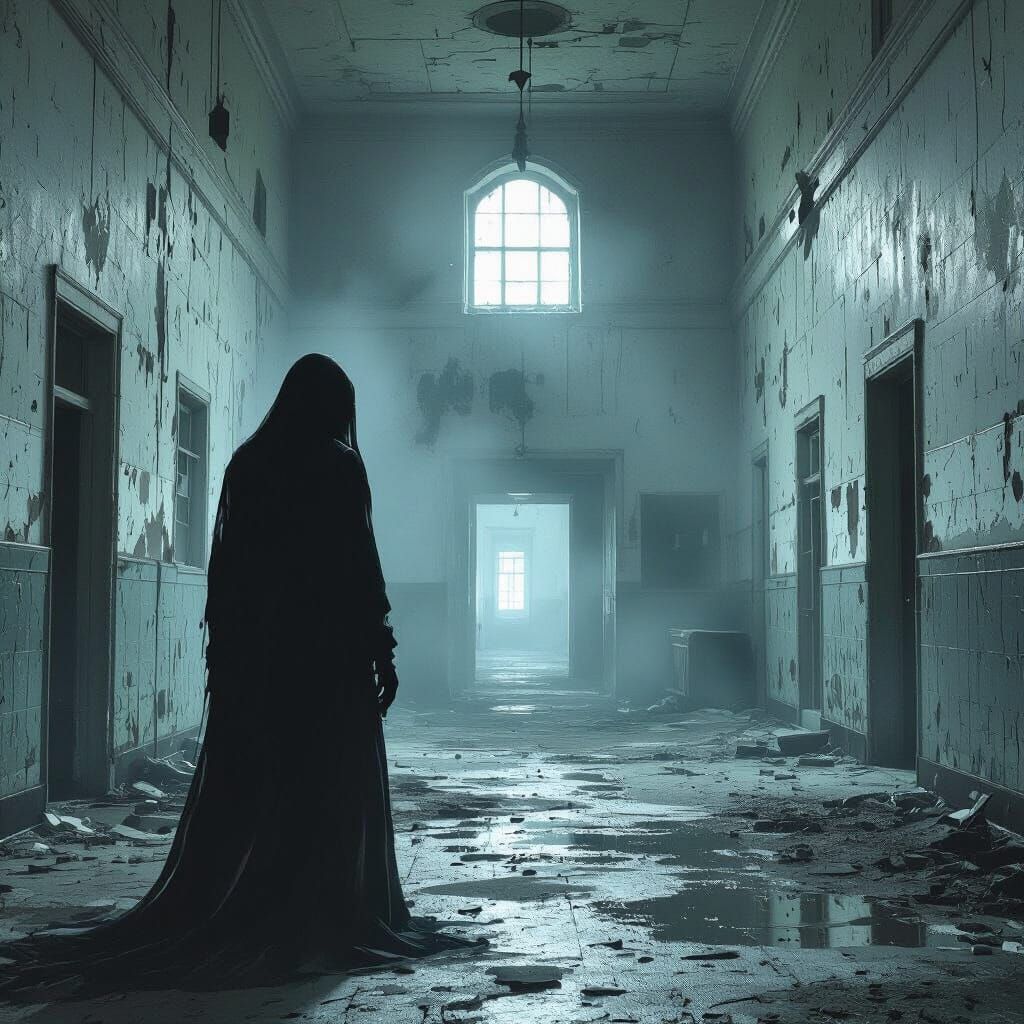 Eerie Dark Figure in Abandoned Asylum