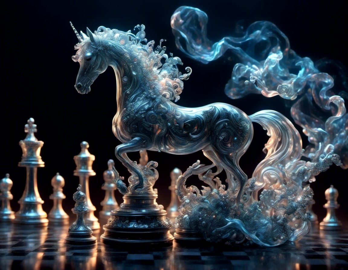 Epic Celestial Chess Pieces in Opalescent Smoke