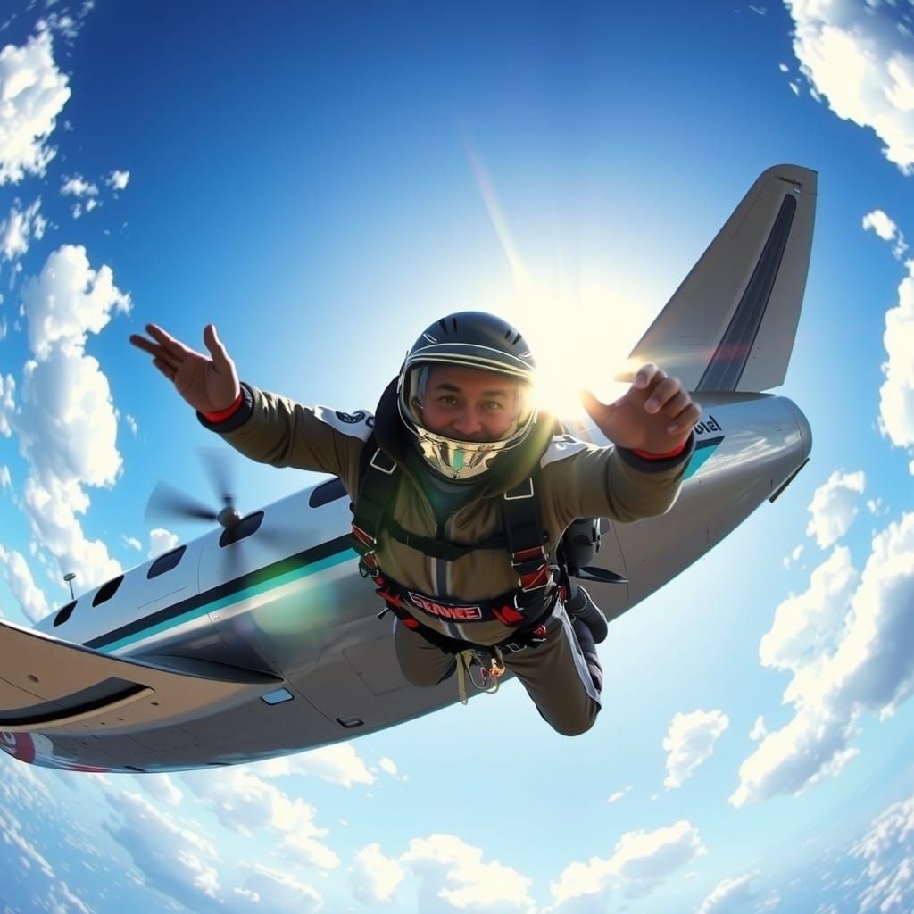 skydiver exit a plane by the tail ramp as seen from below (D...