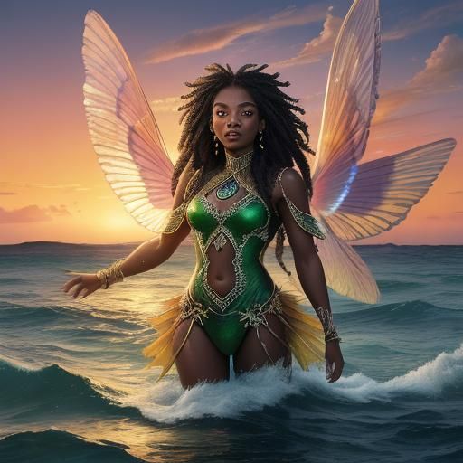 African American Fairy Emerging at Sunrise