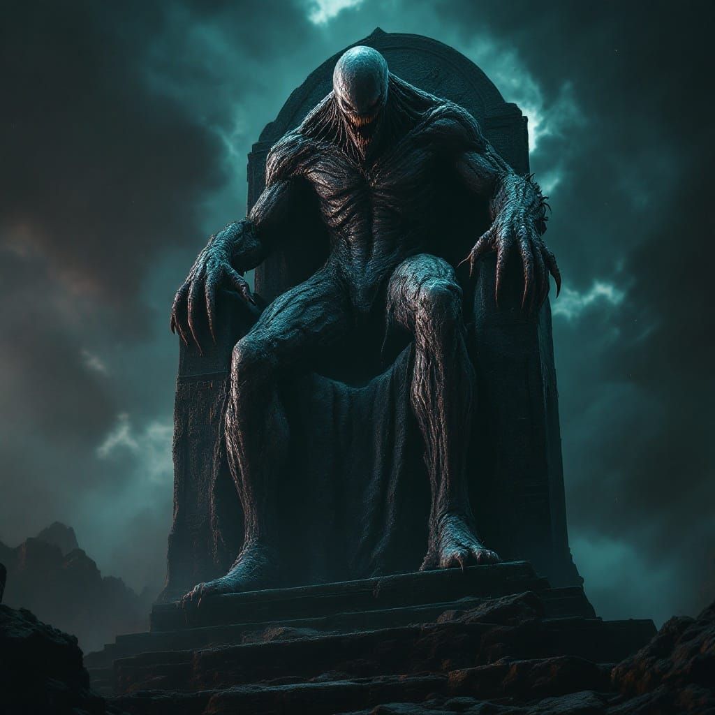 Ethereal Horror Scene with Elongated Humanoids Supporting a ...