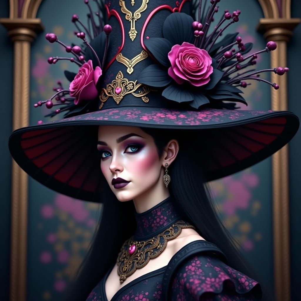 Neon Haute Couture Hat in Dark Fantasy Style