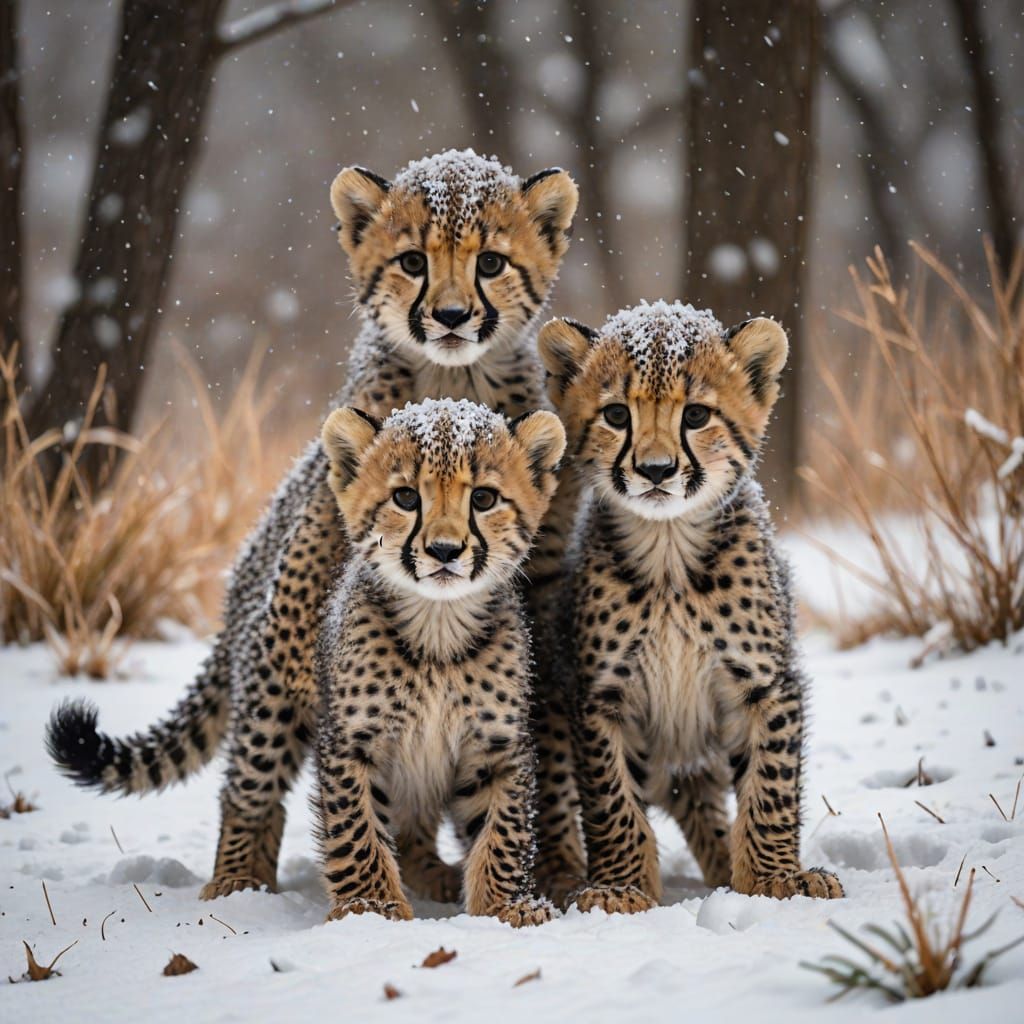 Cheetah Cubs in Winter Wonderland