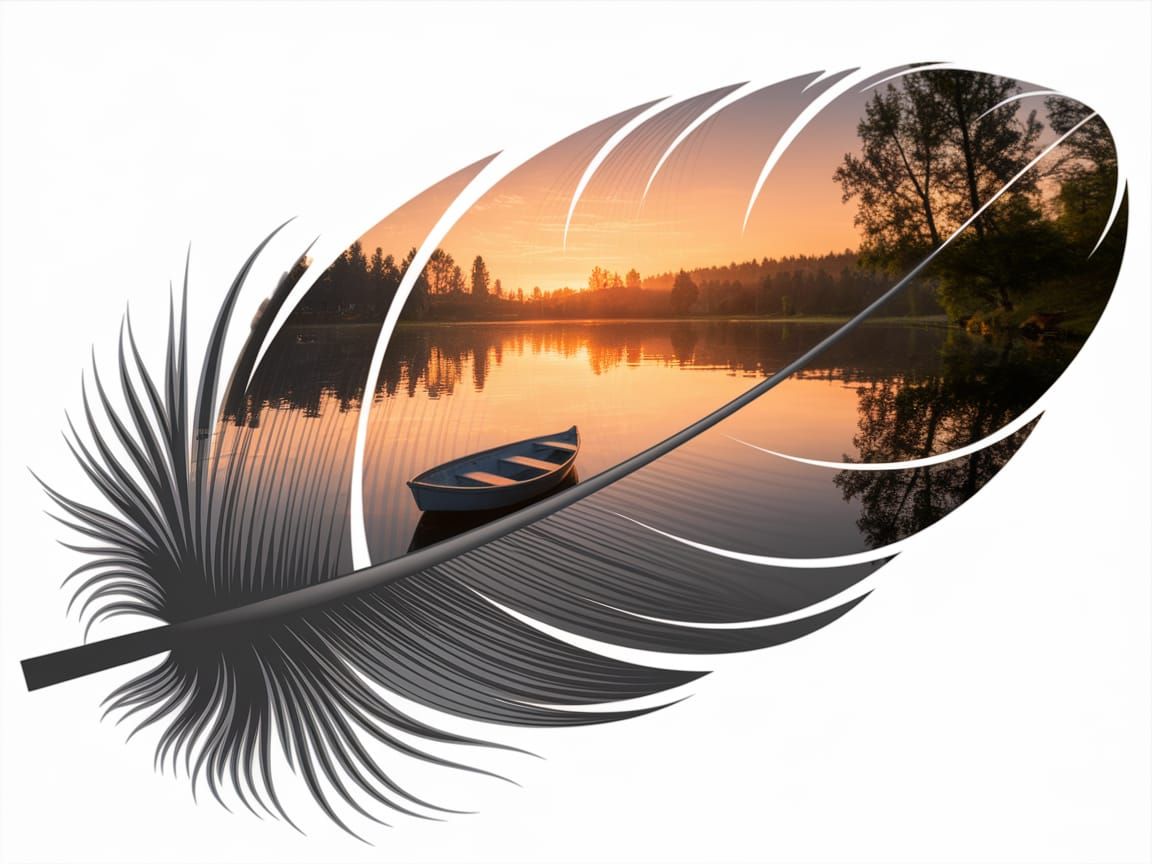 Elegant Sunset Scene Blended within a Feather