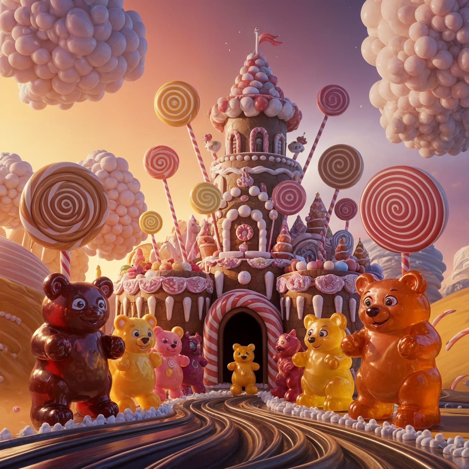 Giant Gummy Bears Guard Candy Castle in Magical Land