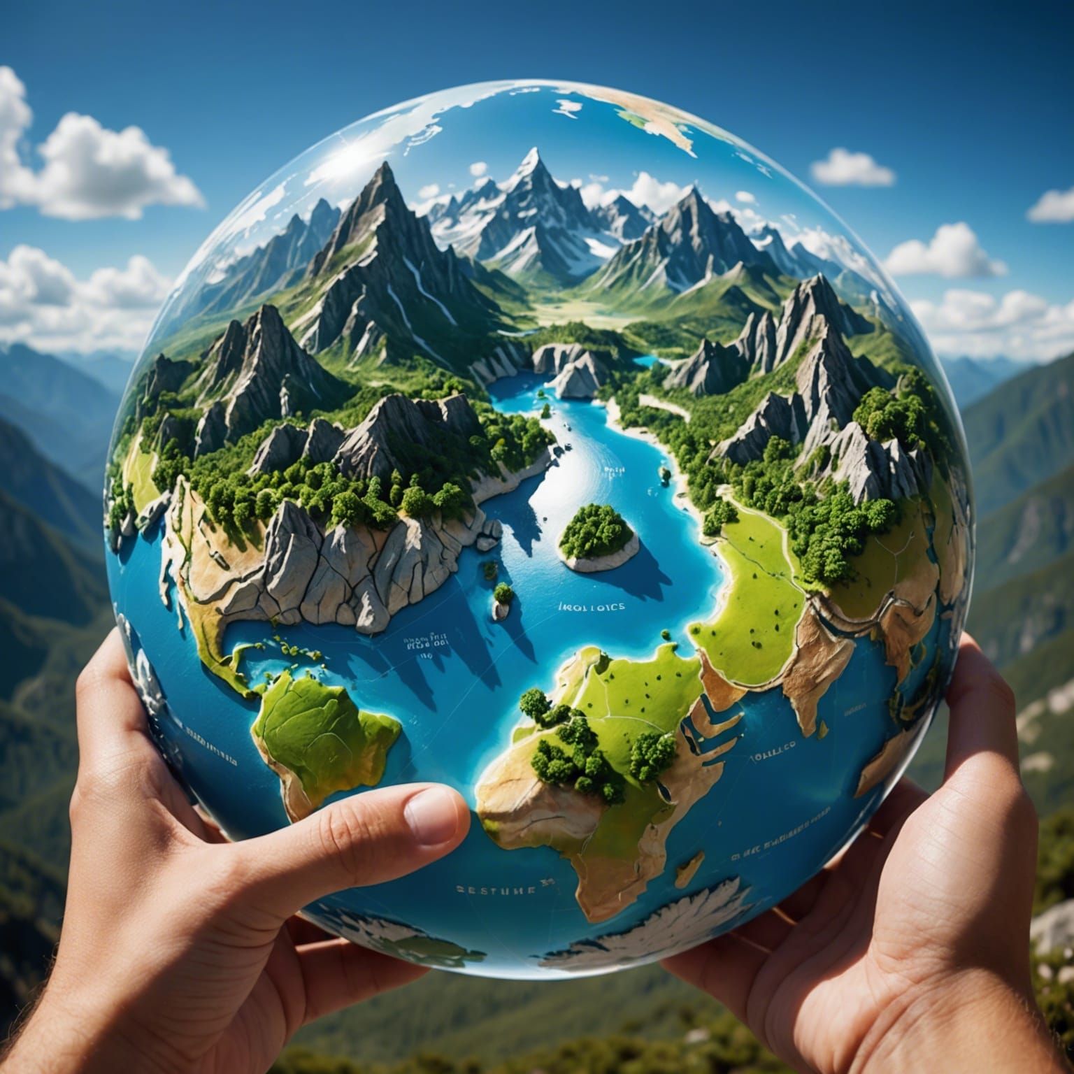 Boy Holds 3D Landscape Map: Tilt-Shift Macro