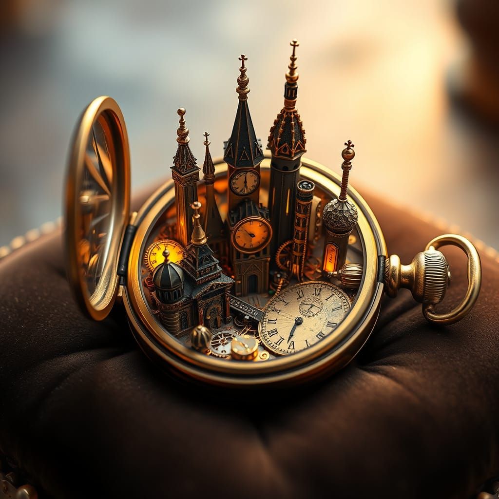 Steampunk Metropolis Unfolds from Antique Pocket Watch