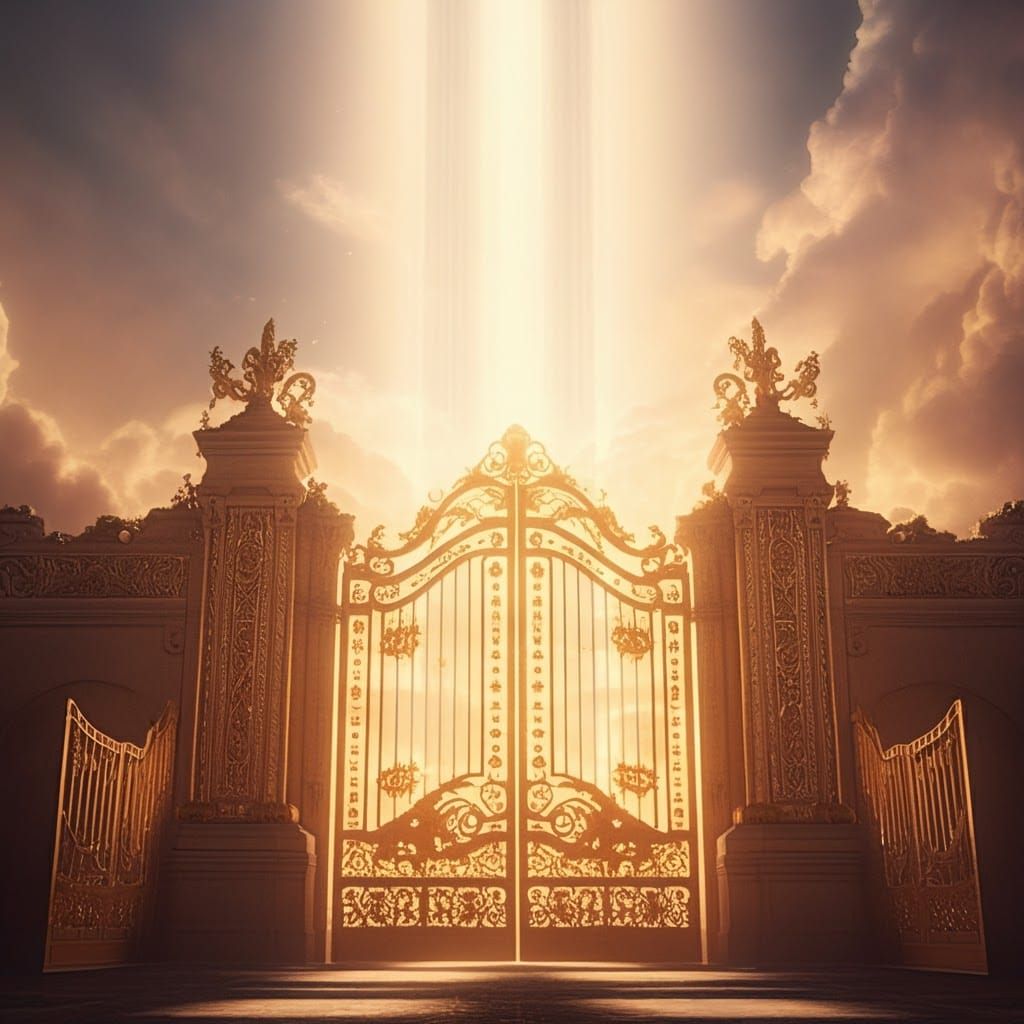 Ornate Golden Gate to Heaven: Cinematic Still