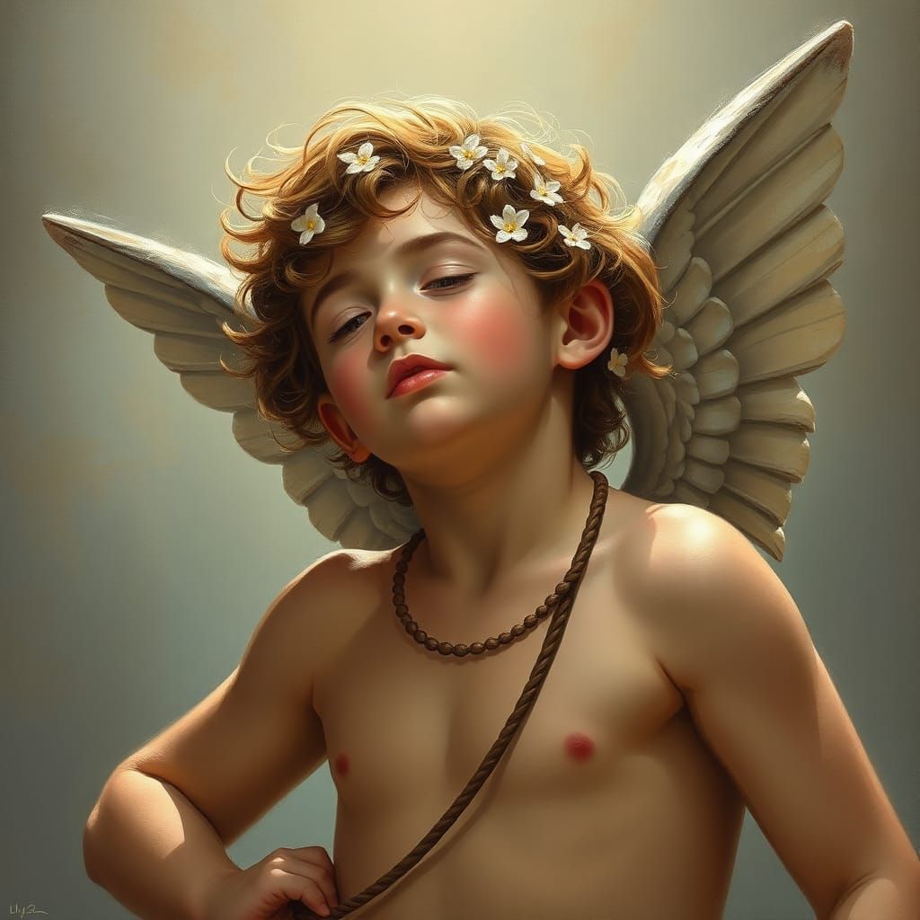 Hyperrealistic Cupid as Young Athlete with Bow and Arrow