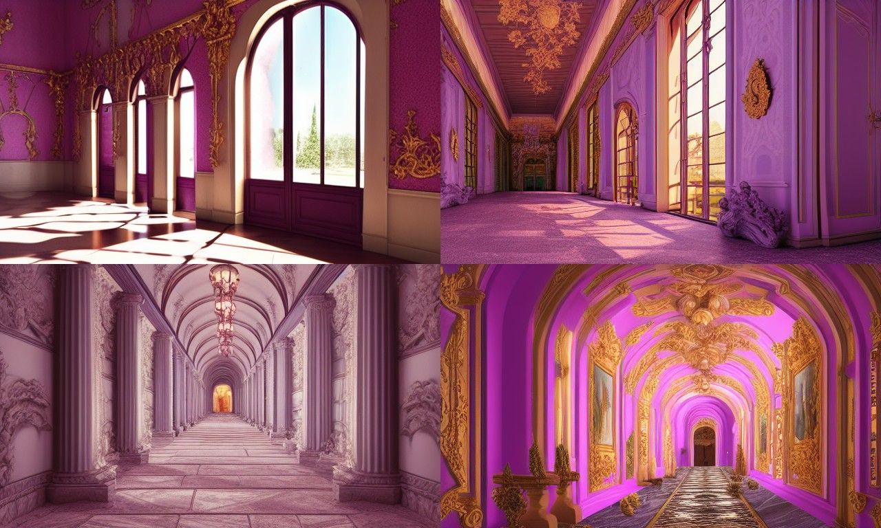 Rococo Garden View Through Stone Arch Corridor