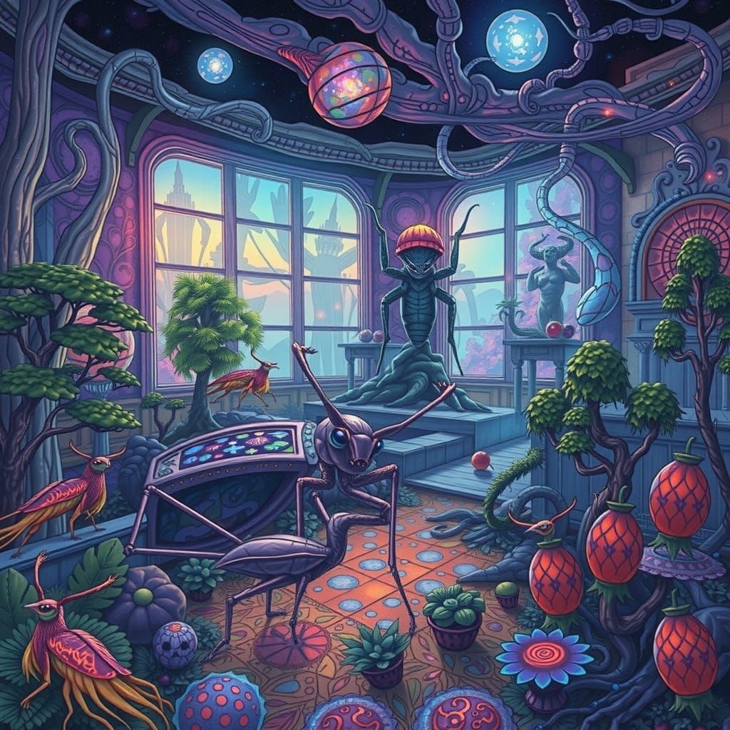 Surreal Forest Realm with Stained Glass Trees and Biolumines...