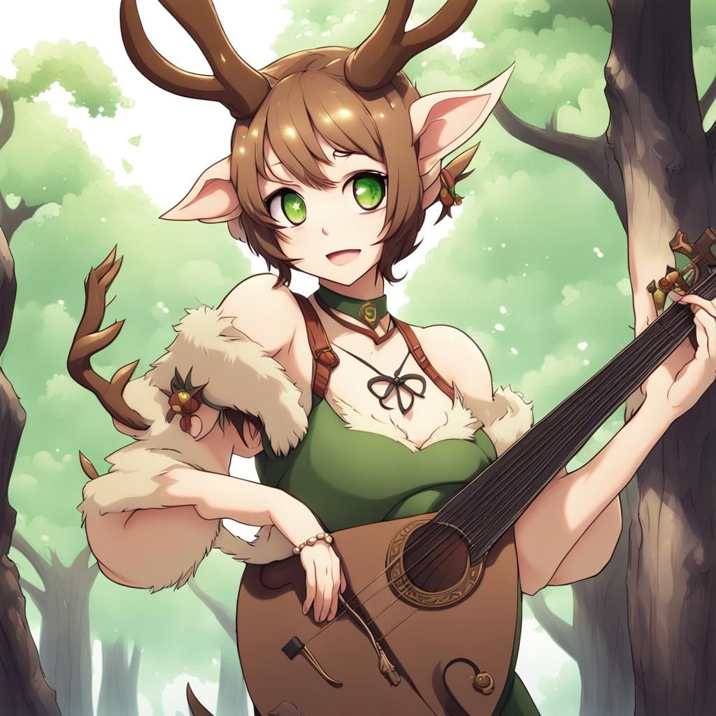Mischievous Female Satyr Bard in Anime Style
