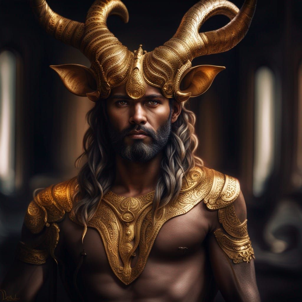Hyperrealistic God with Golden Horns in HDR
