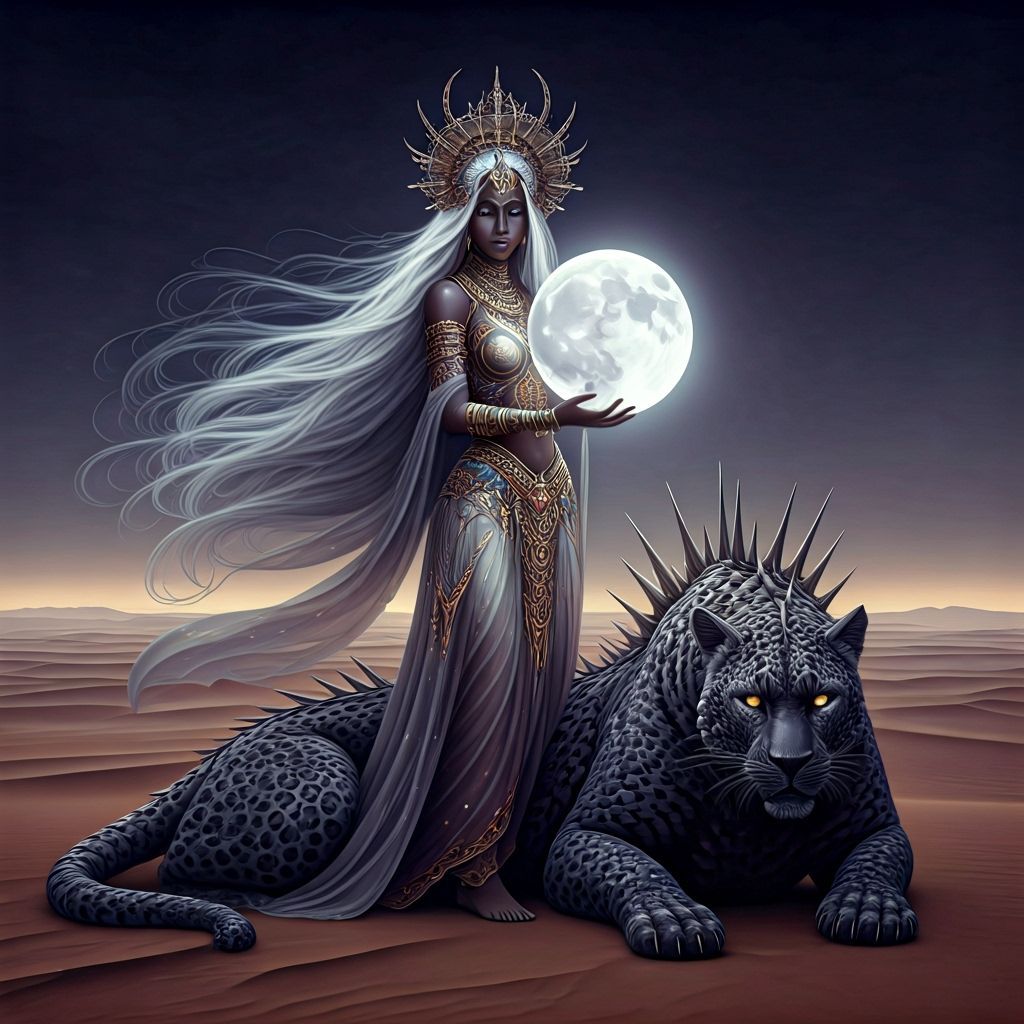 Desert Moon Goddess with Panther in Dreamy Style