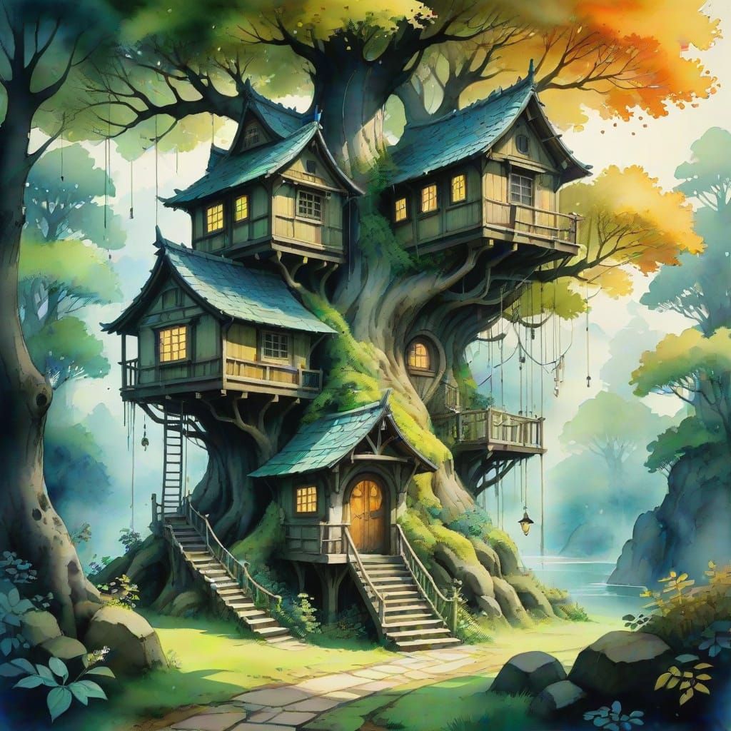 Whimsical Treehouse in Enchanted Forest