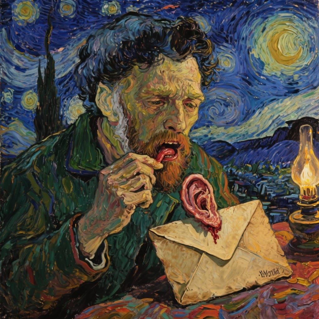 Surreal Oil Painting of Van Gogh Chewing Ear