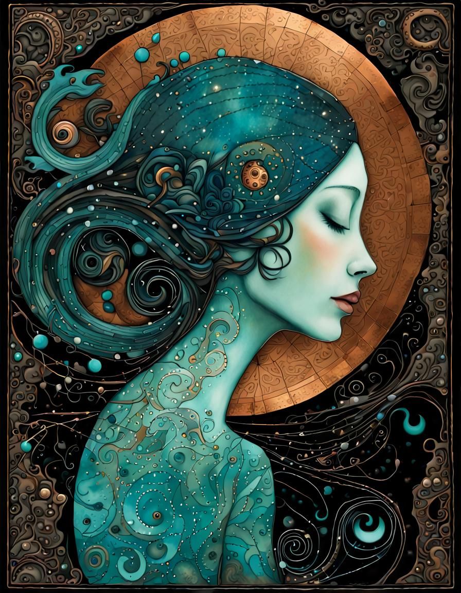 Surreal Woman Portrait in Mixed Media Textile Art