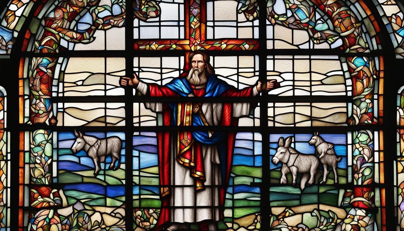Stained Glass Christian Donkey with Cross