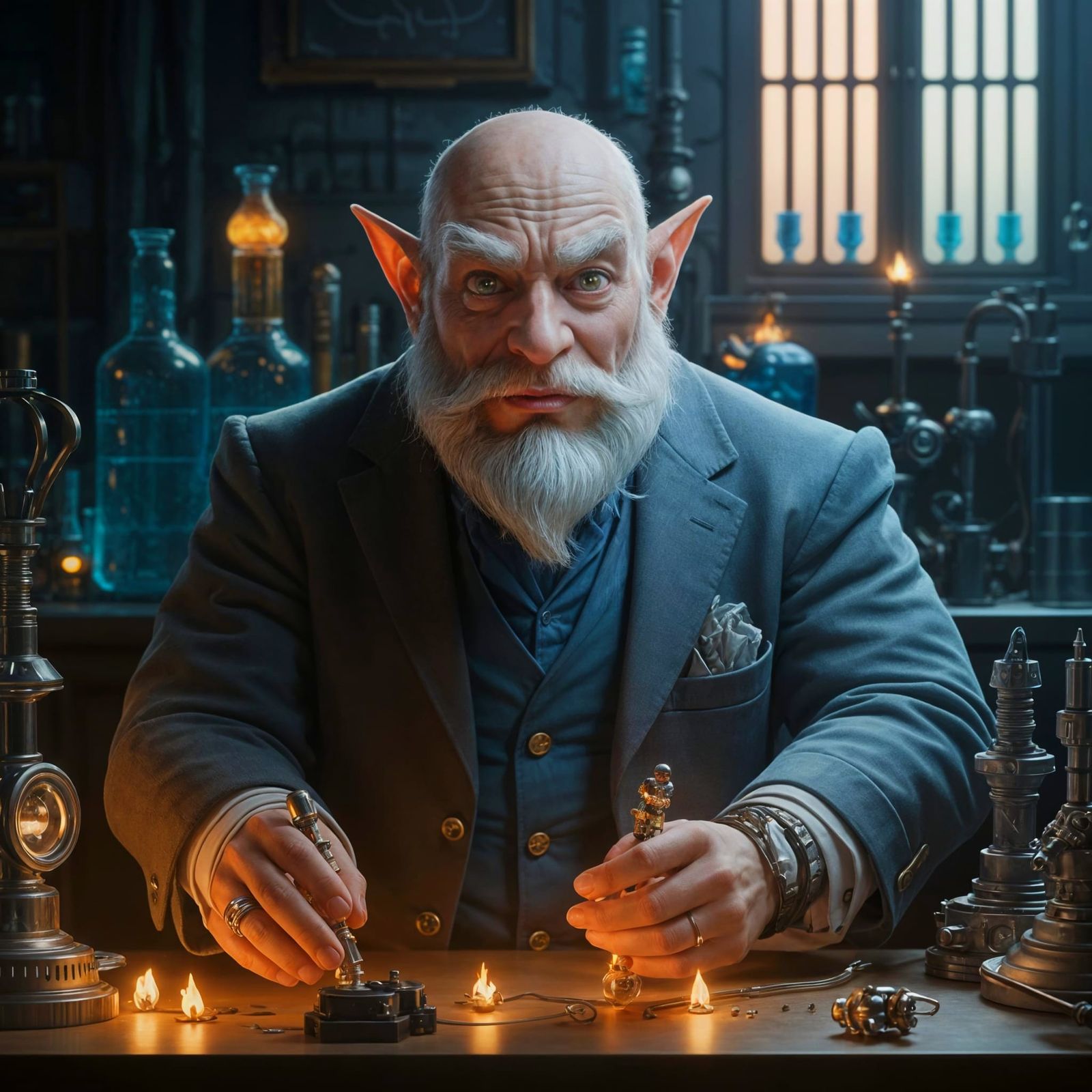 Gnome Techno-Alchemist Experiments in Sci-Fi Lab