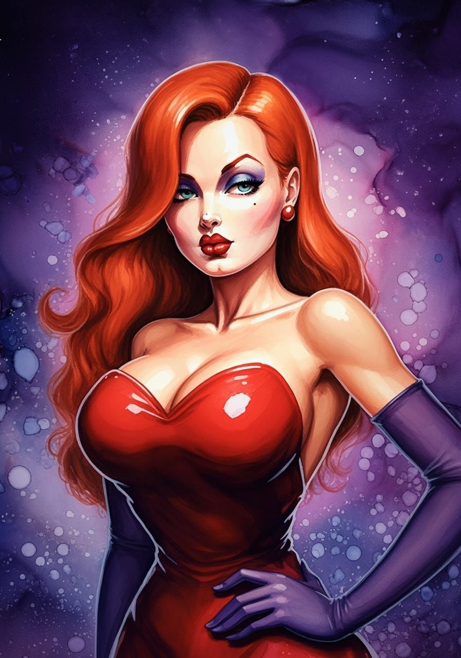 Jessica Rabbit in Liquid Alcohol Ink Style