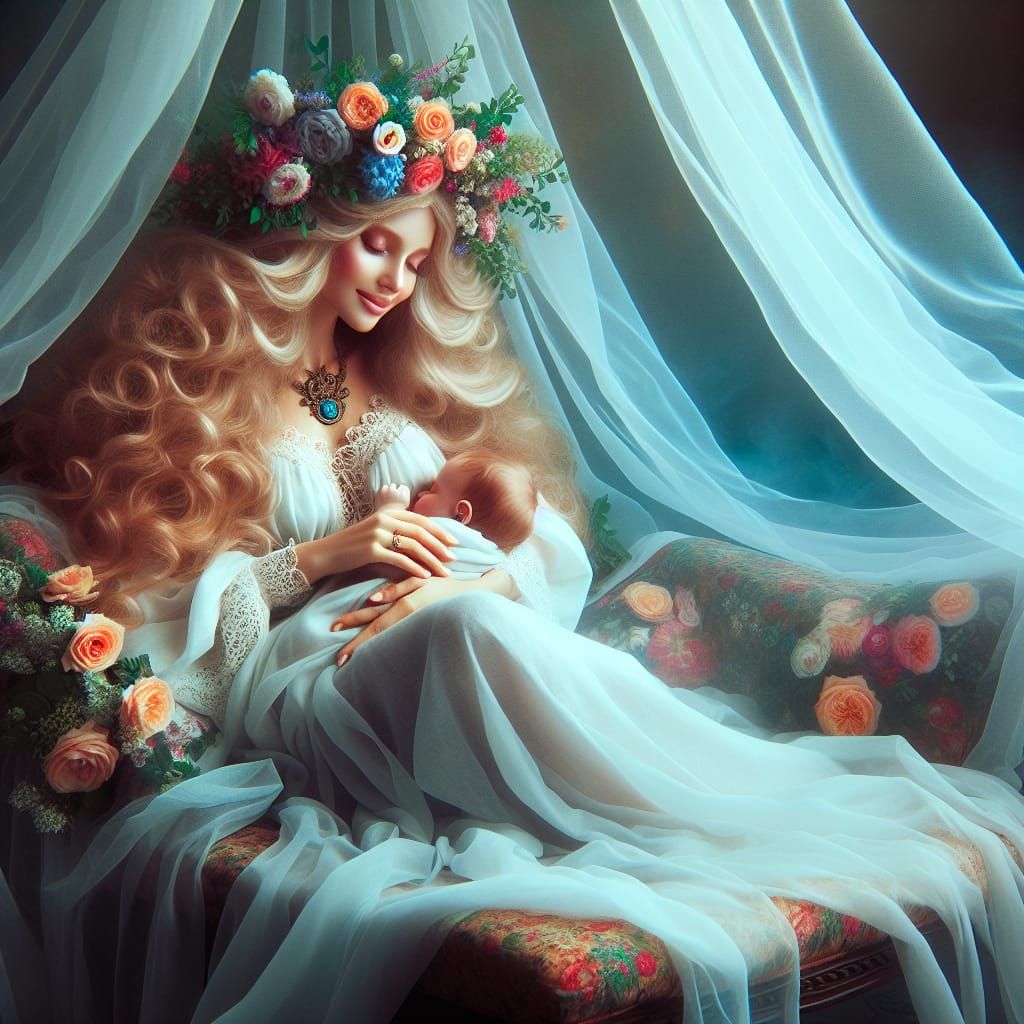 Serene Princess Breastfeeding with Rose Wreath
