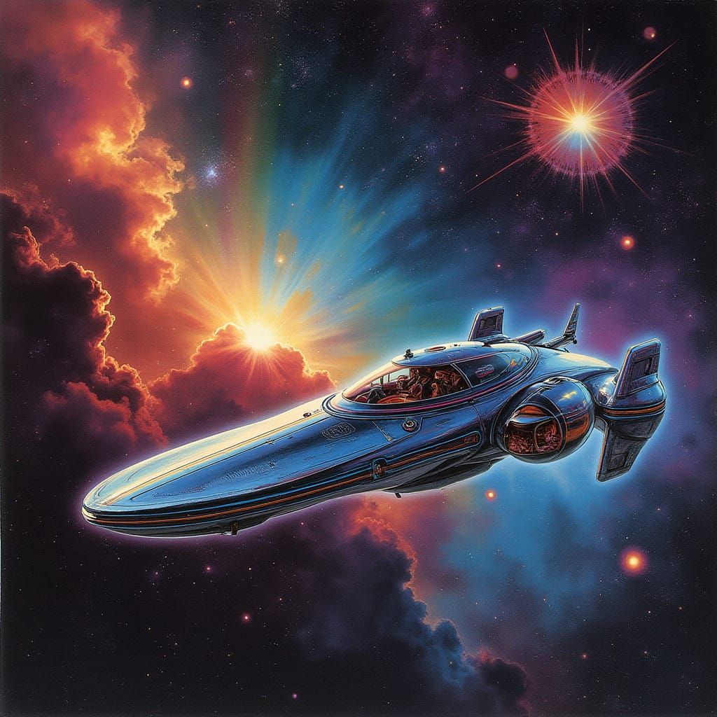 Retro-Futuristic Spacecraft Exudes Analog Charm in Vibrant,...