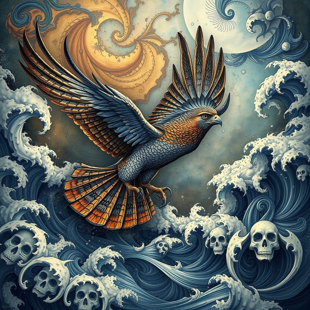 Surreal Falcon in Disintegrating Flight