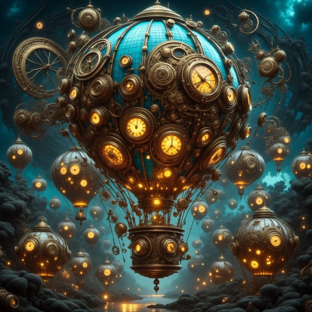 Steampunk Hot Air Balloon with Sparkling Lights