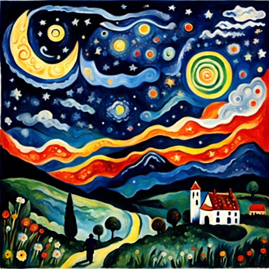 Celestial Dreamscape in Expressionist Style