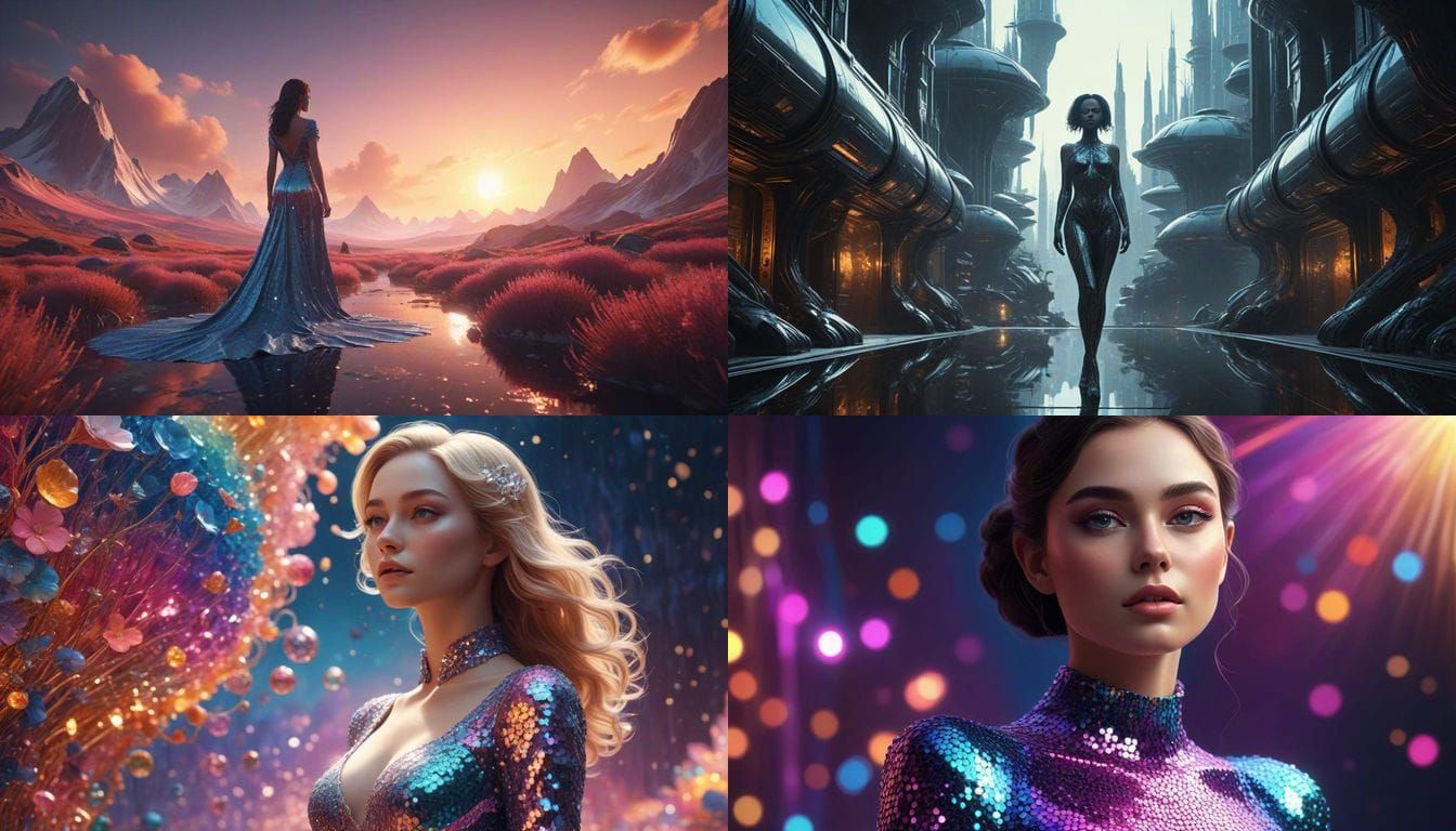 Sequin World Goddess in a Glittering CGI Paradise