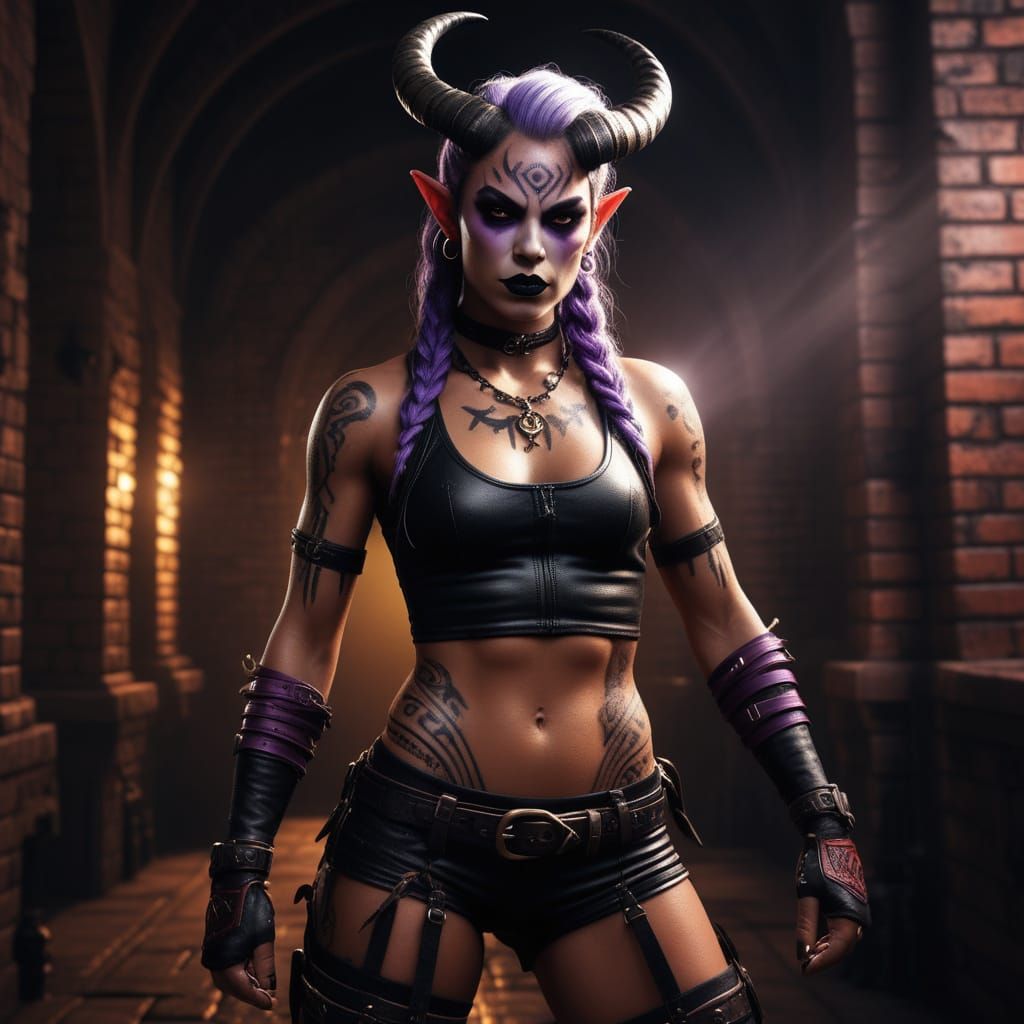 Goth Warrior Goddess in Tactical Leather Armor