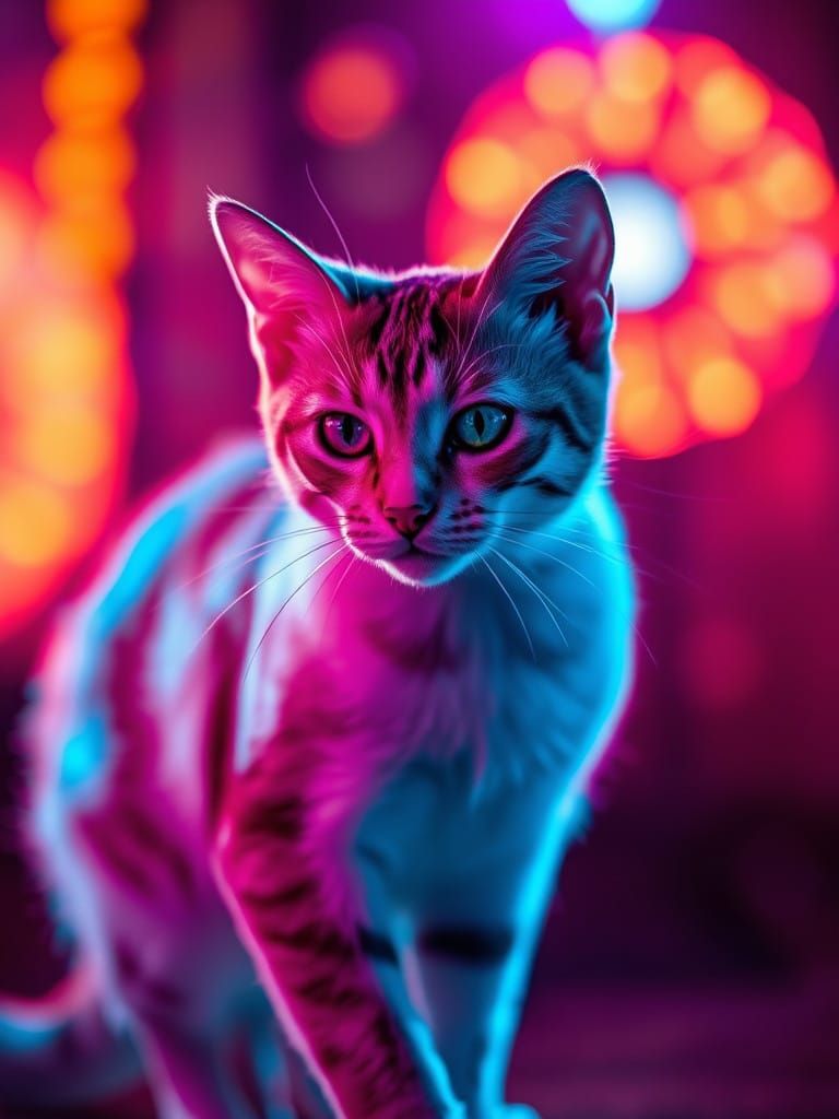 Sleek Cat Glows in Disco Backlight