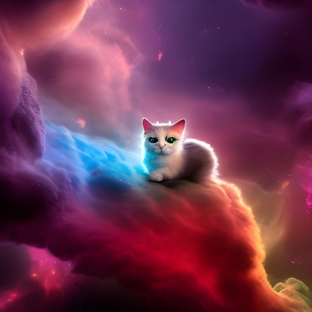 Celestial Cat Materializing From Nebula, Digital Art