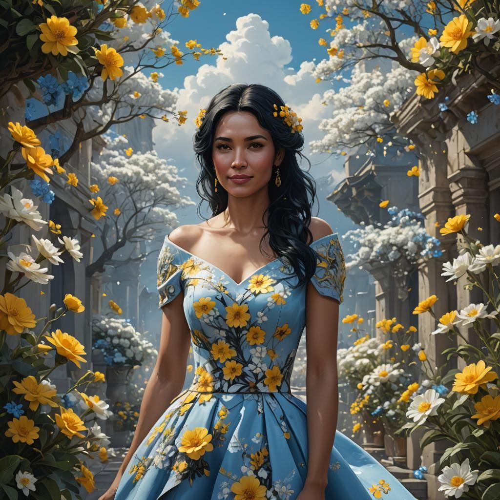 Woman with Flowers: Detailed Matte Painting in 8K
