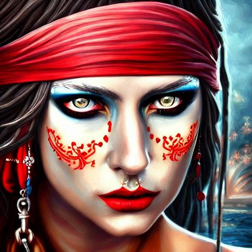 Beautiful Pirate Woman in Hyperrealistic Digital Painting