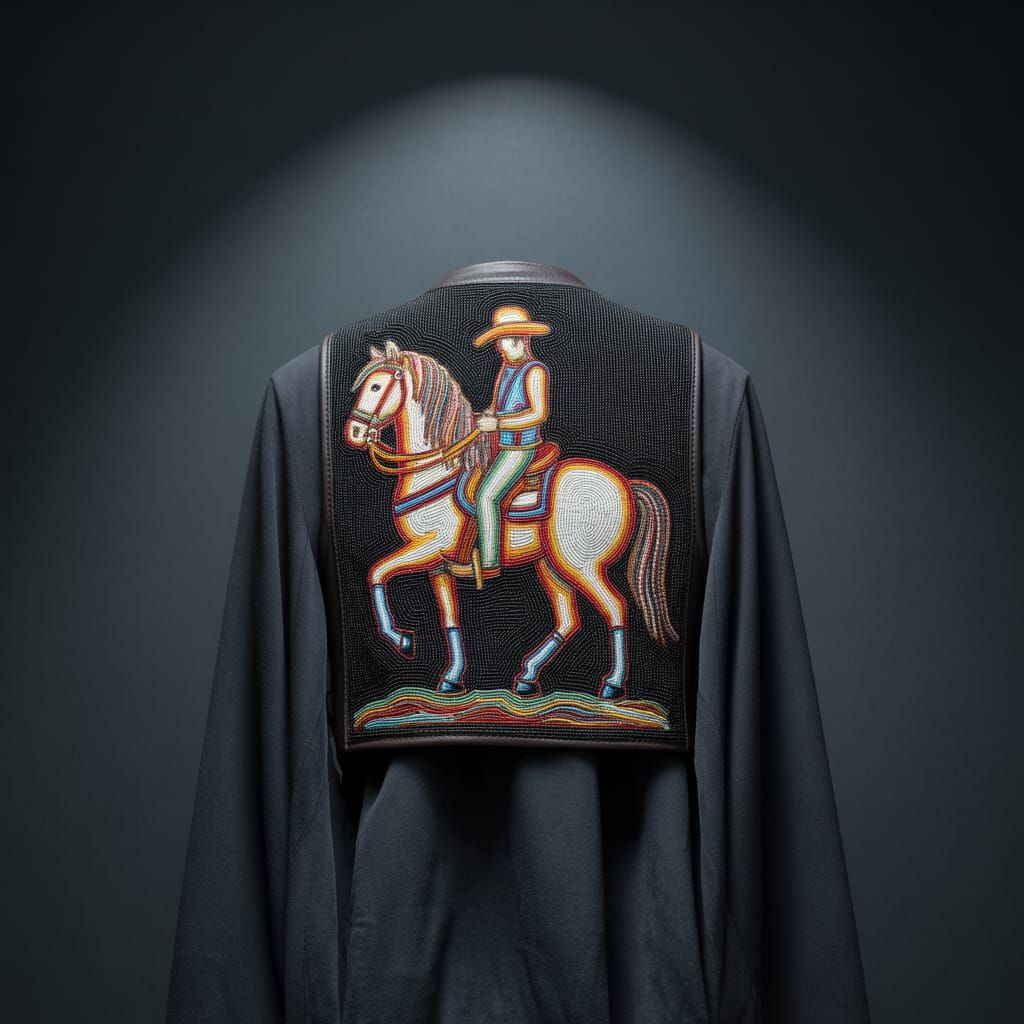 Beaded Leather Vest with Horse and Rider Design