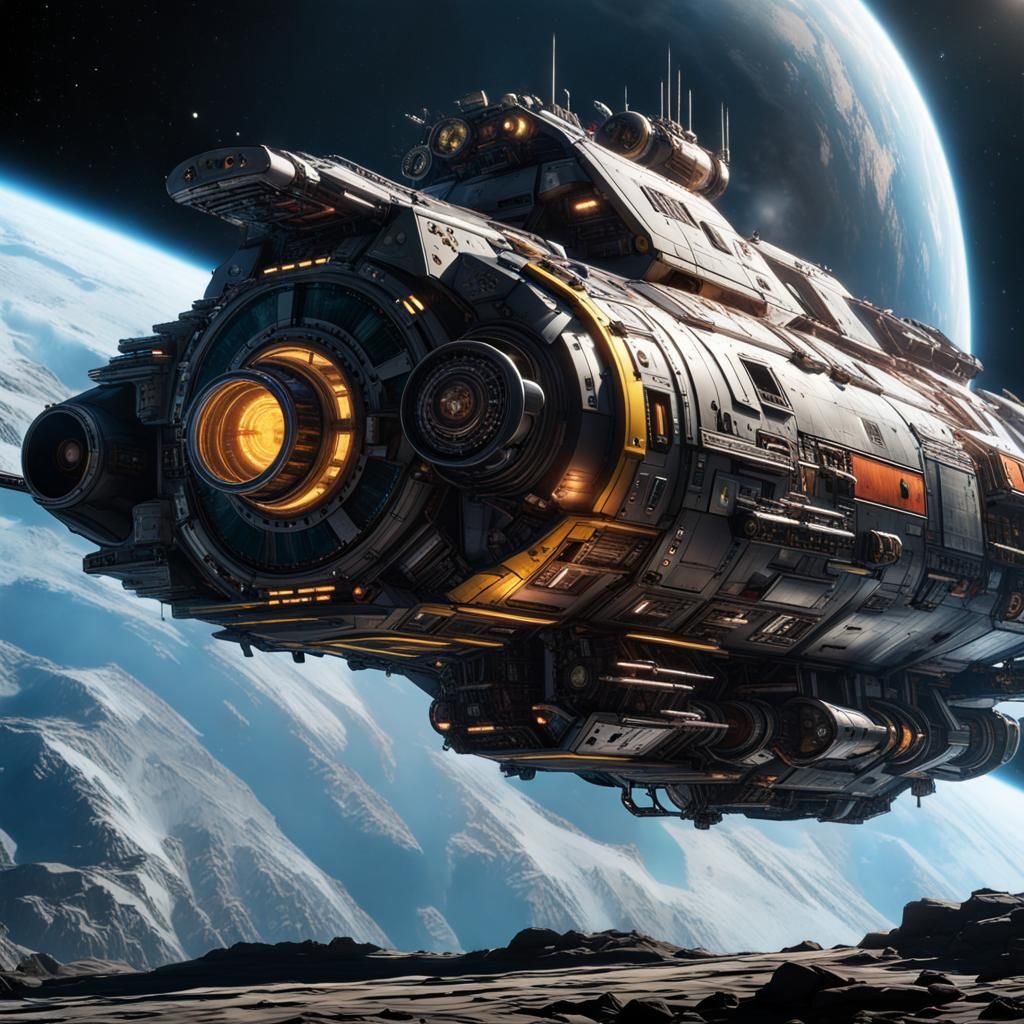 Starship Captain in Chris Foss Style, Hyperrealistic