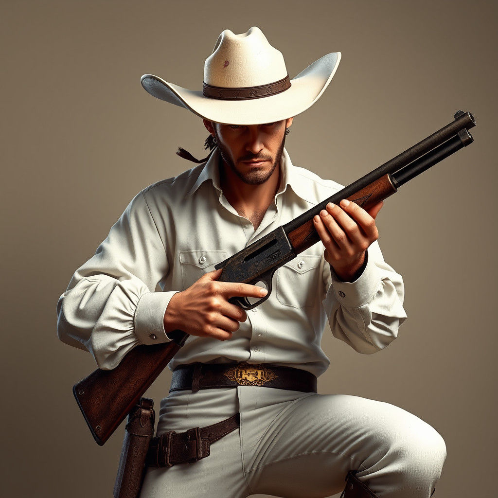 Anime Cowboy with Rifle in 3D Art Style