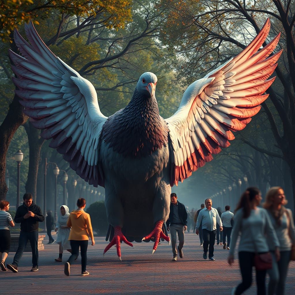 Terrifying Giant Mutant Pigeon in City Park