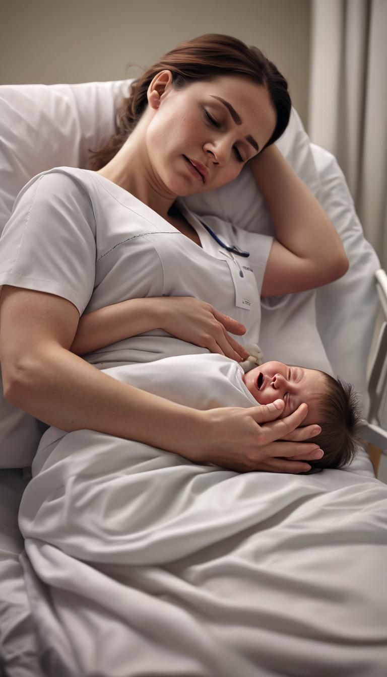 Emotional Scene: Toddler, Nurse, and Dying Father