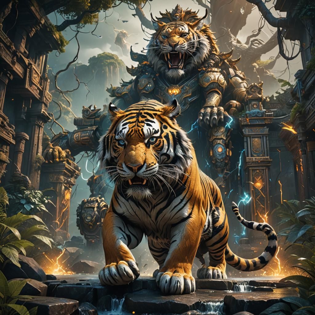 Electric Tiger in Detailed Matte Painting Style