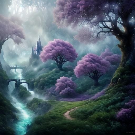 Trees with Light Beams: Fantasy Concept Art