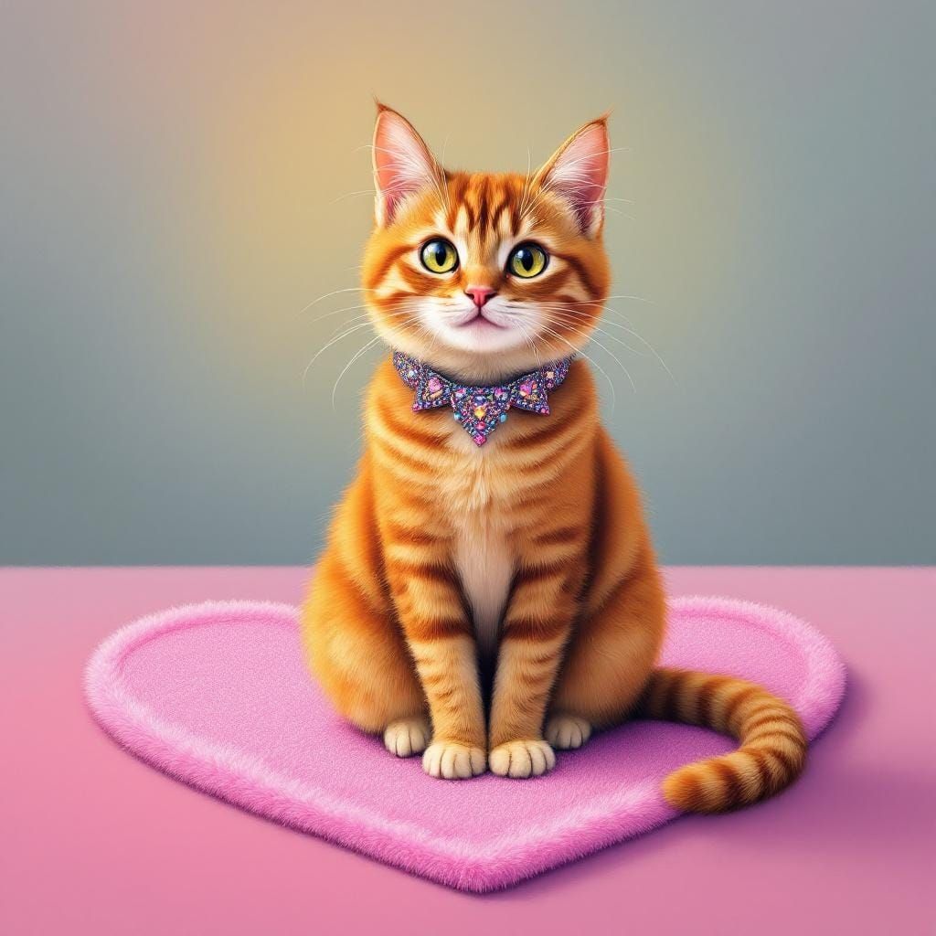 Cat on Pink Rug in Whimsical Style