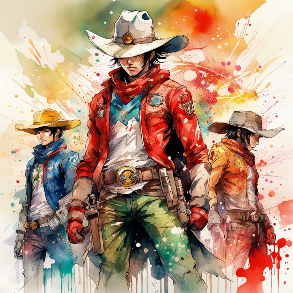 Cowboy Super Sentai: Watercolor Manga Illustration