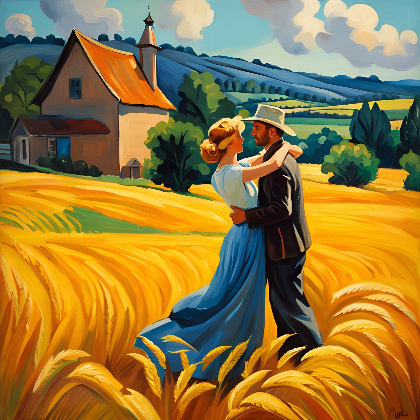 Man and Woman Dancing in a golden wheat field